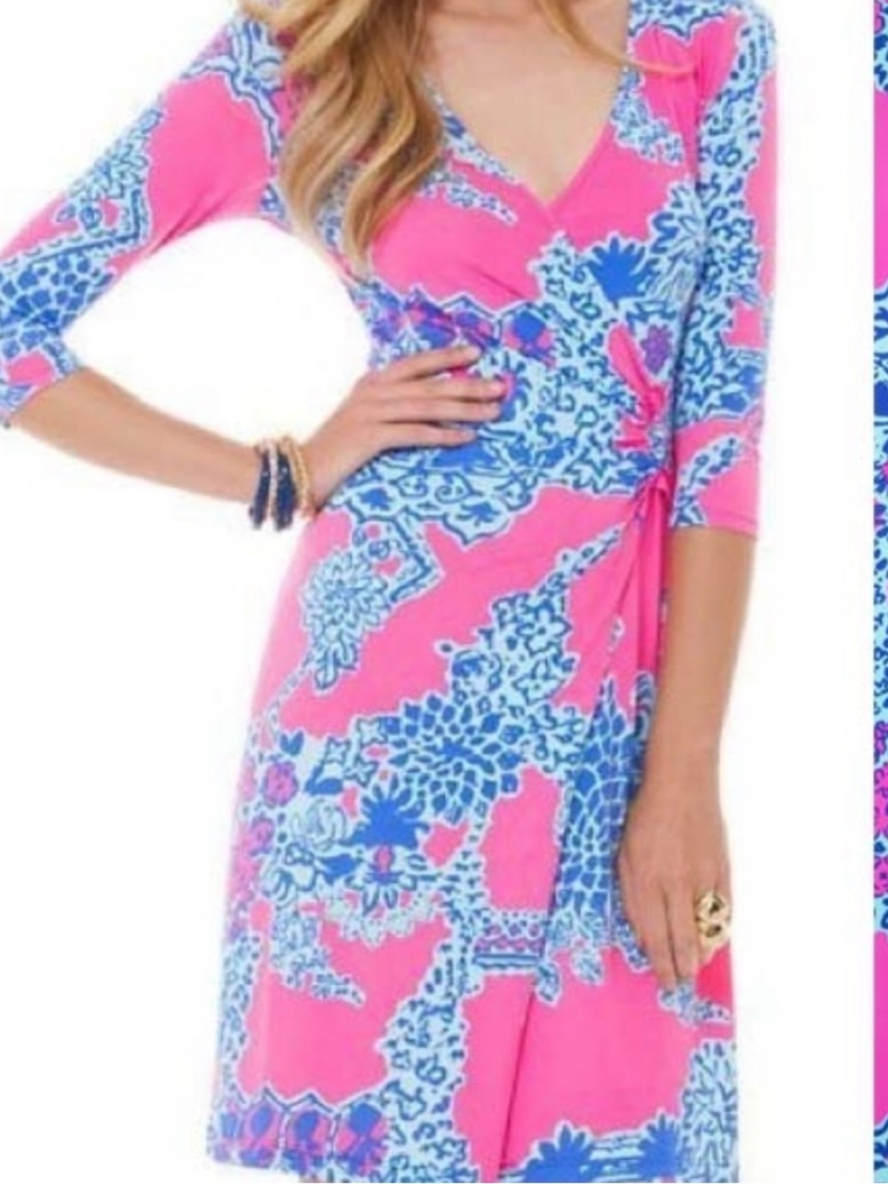Lilly Pulitzer Yvette Pink/Blue wrap dress size medium tropical
